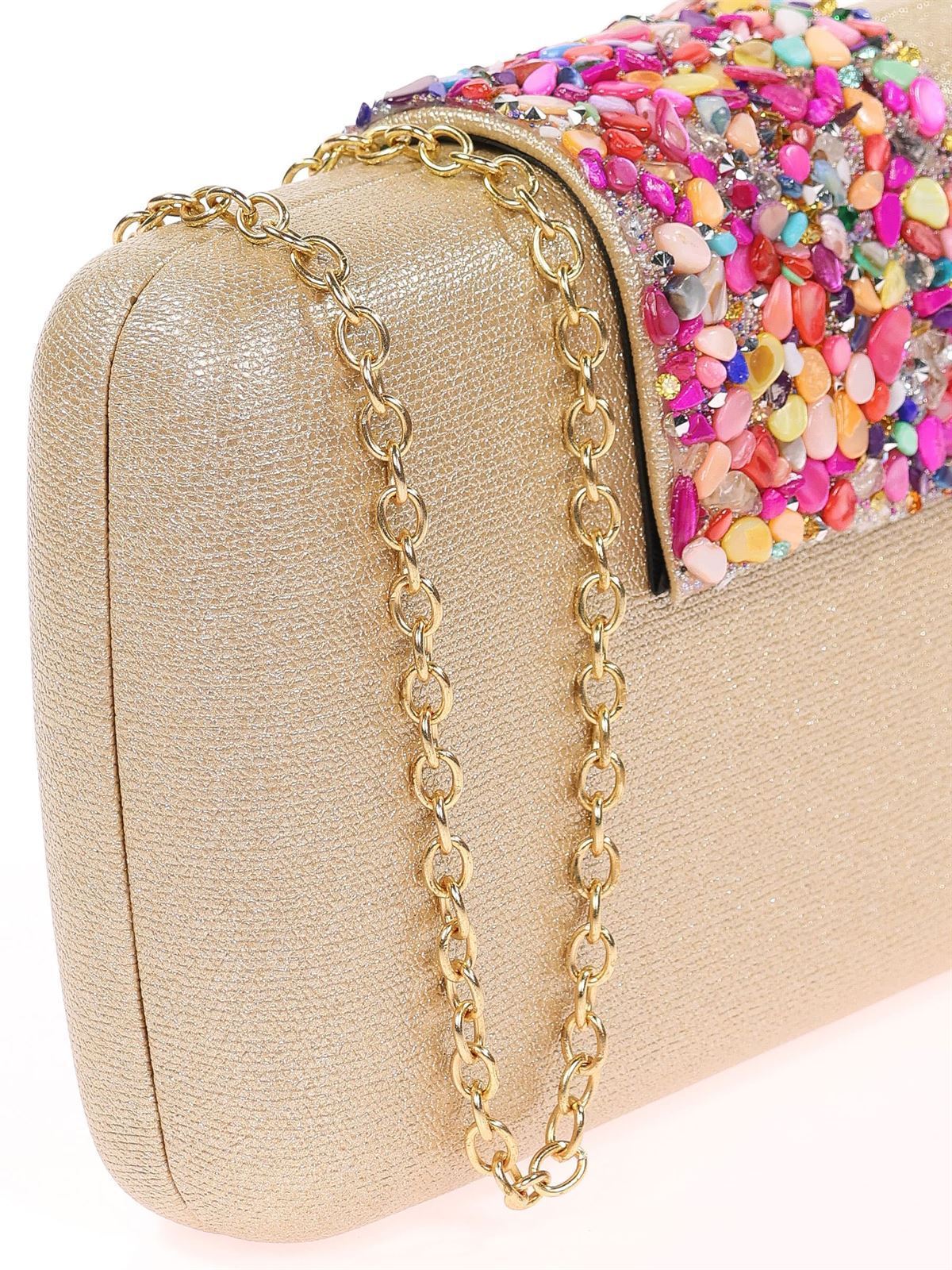 BOLSO CLUTCH DE FIESTA PEDRERIA ORO 41462 - Imagen 2