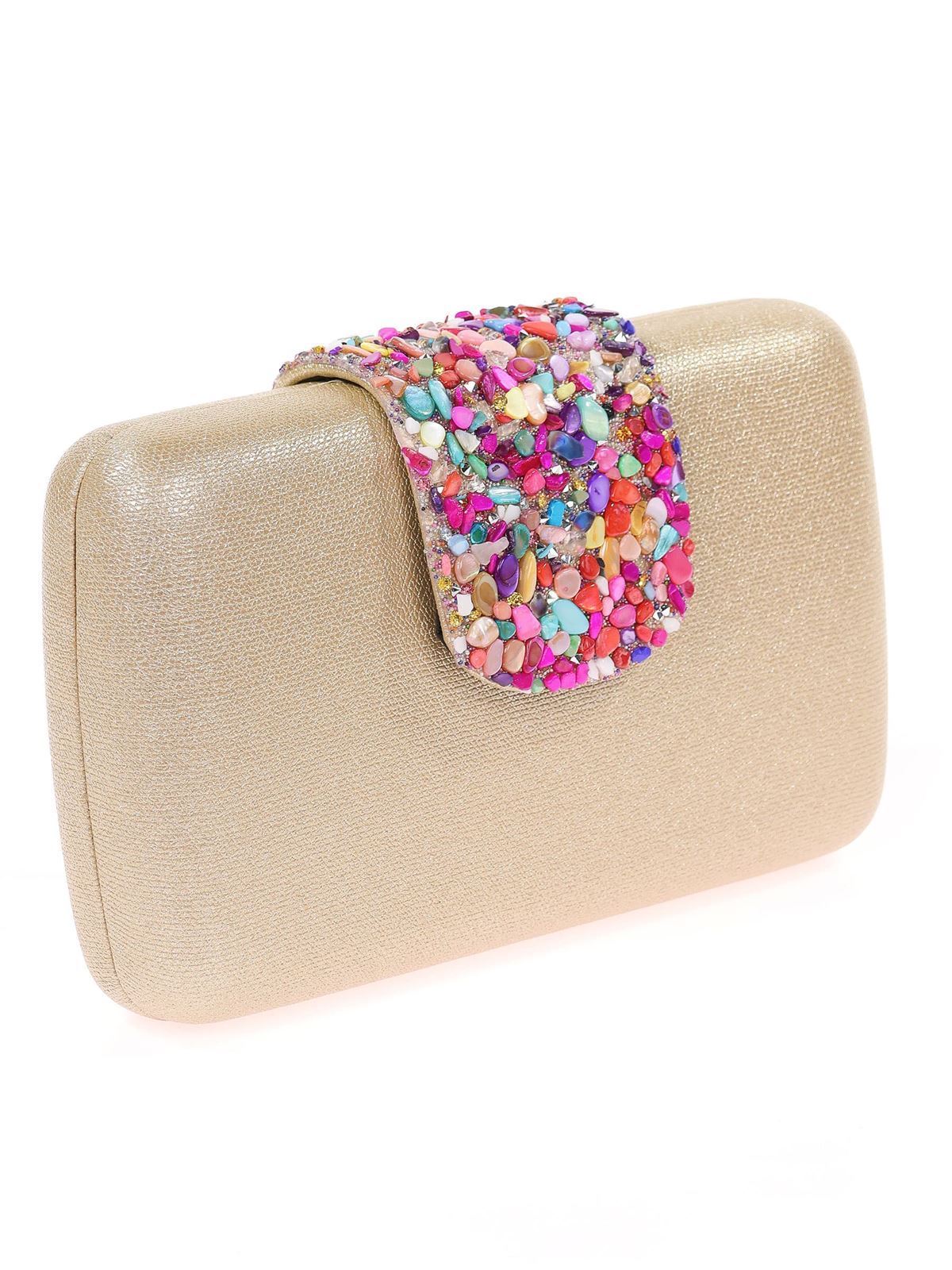 BOLSO CLUTCH DE FIESTA PEDRERIA ORO 41462 - Imagen 3